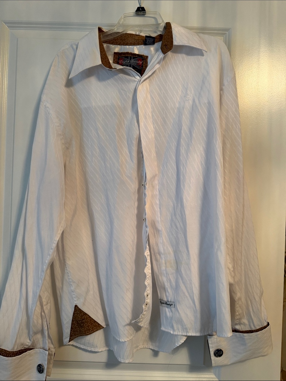 English Laundry White Dress Shirt with Brown Trim Accents